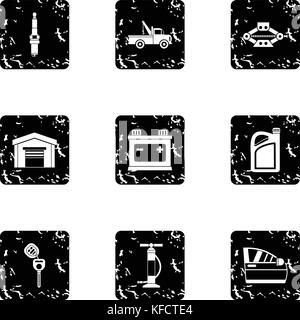 Garage icons set, grunge style Stock Vector