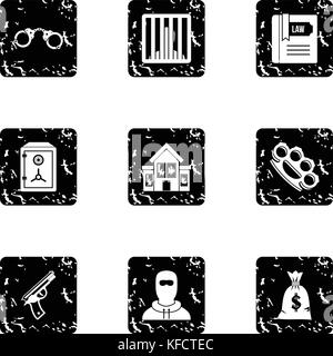 Offense icons set, grunge style Stock Vector