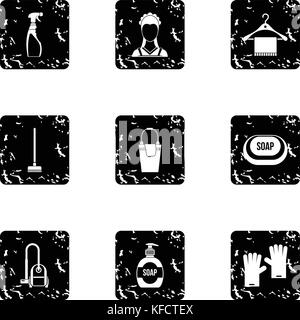 Cleaning icons set, grunge style Stock Vector