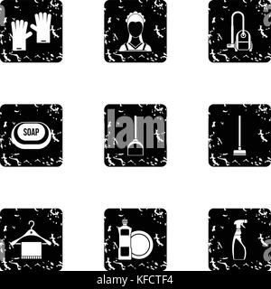 Sanitation icons set, grunge style Stock Vector