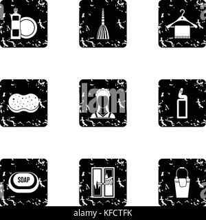 Maid works icons set, grunge style Stock Vector