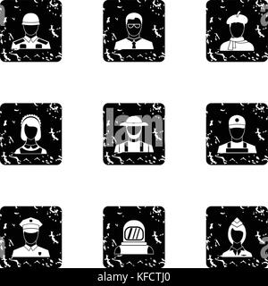 Workers icons set, grunge style Stock Vector