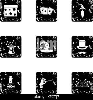 Witchery icons set, grunge style Stock Vector