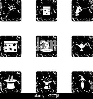 Witchcraft icons set, grunge style Stock Vector