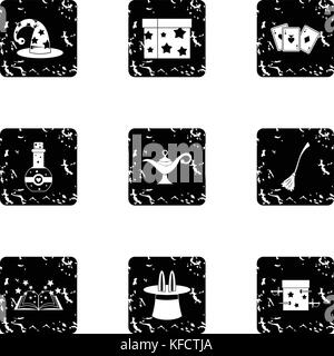 Magic icons set, grunge style Stock Vector