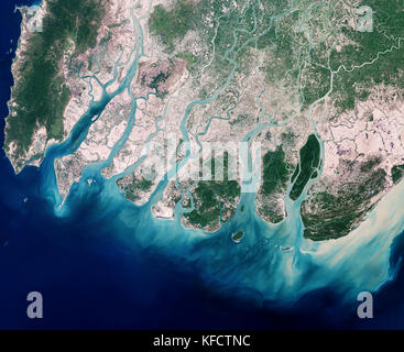 Irrawaddy River Delta and adjacent coastline to the east, around the Gulf of Martaban, Burma. Stock Photo