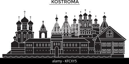 Russia, Kostroma architecture urban skyline with landmarks, cityscape, buildings, houses, ,vector city landscape, editable strokes Stock Vector