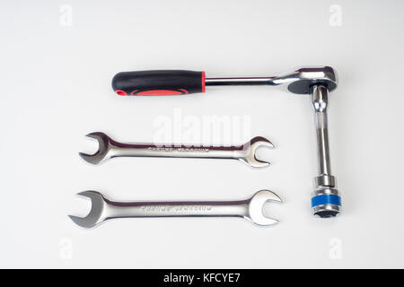 white background on hand tools. Stock Photo