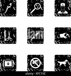 Treatment of animals icons set, grunge style Stock Vector