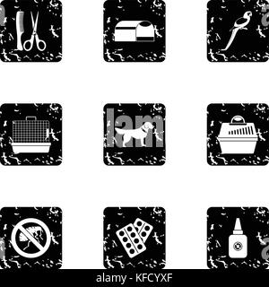Veterinarian icons set, grunge style Stock Vector