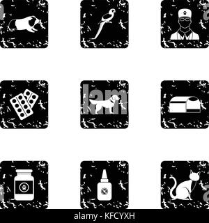 Veterinary things icons set, grunge style Stock Vector
