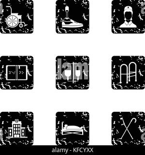 Disabled people icons set, grunge style Stock Vector