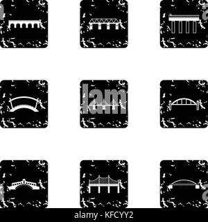 Crossing river icons set, grunge style Stock Vector