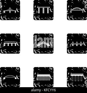 Bridge transition icons set, grunge style Stock Vector