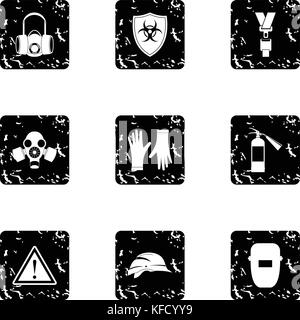 Construction icons set, grunge style Stock Vector