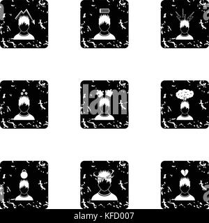 Human feelings icons set, grunge style Stock Vector