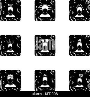 Emotions types icons set, grunge style Stock Vector