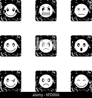 Emoticons icons set, grunge style Stock Vector