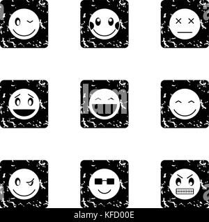 Emoticons for chatting icons set, grunge style Stock Vector