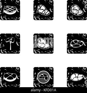 Meat icons set, grunge style Stock Vector