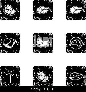 Veal icons set, grunge style Stock Vector