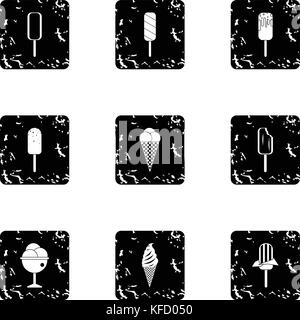 Cold sweets icons set, grunge style Stock Vector