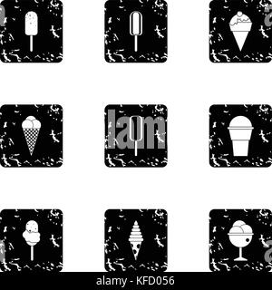 Frozen sweets icons set, grunge style Stock Vector