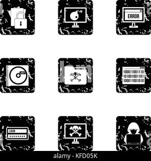 Cracking icons set, grunge style Stock Vector