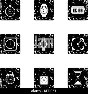 Chronometer icons set, grunge style Stock Vector