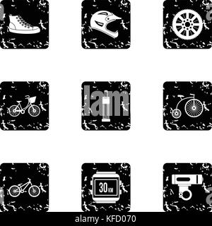 Race bike icons set, grunge style Stock Vector