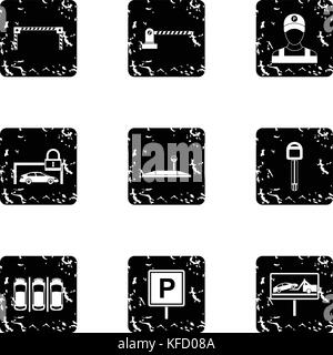 Parking area icons set, grunge style Stock Vector