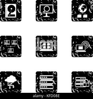 Data icons set, grunge style Stock Vector