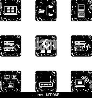Computer data icons set, grunge style Stock Vector
