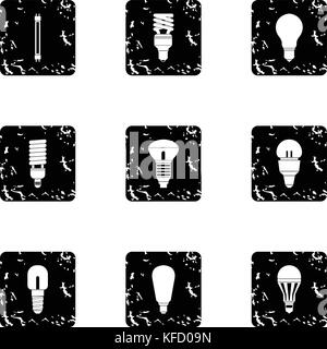 Lighting icons set, grunge style Stock Vector