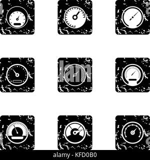 Engine speedometer icons set, grunge style Stock Vector