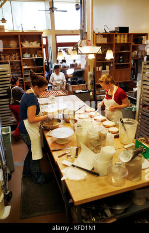 USA, California, Oakland, La Farine, pastries being prepared in the kitchen of La Farine Stock Photo