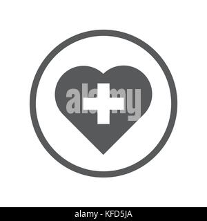 Linear Heart with cross icon, iconic symbol inside a circle, on white background. Vector Iconic Design. Stock Vector