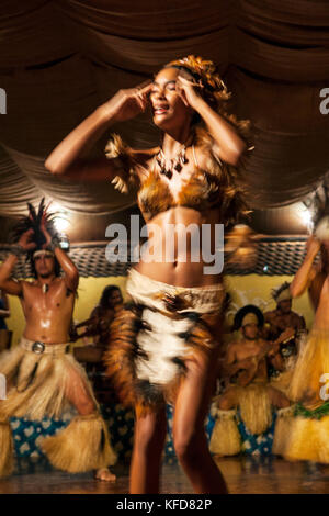 EASTER ISLAND, CHILE, Isla de Pascua, Rapa Nui, a Maki Maki dance performance, which provided great energy and a bit of audience participation Stock Photo