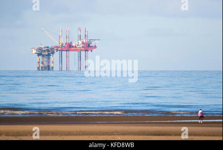 Morecambe Bay oil rig on the north west coast of England Stock Photo