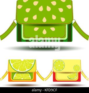 Woman clutch set poster isolated on white background. Stock Vector