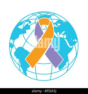 icon on World Psoriasis Day in the form of a ribbon on the background of the earth Stock Vector