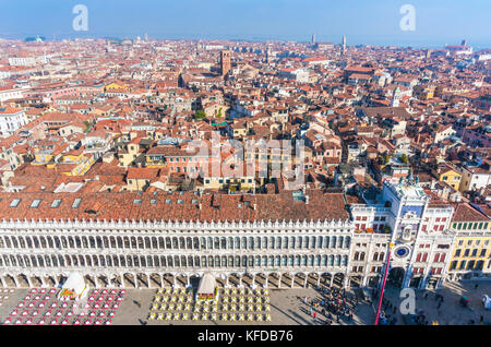 VENICE ITALY VENICE aerial view of the Procuratie Vecchie side cafes and restaurants  in St. Mark's Square Piazza San Marco Venice Italy EU Europe Stock Photo
