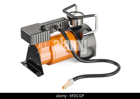 Car portable electric air compressor, 3D rendering isolated on white background Stock Photo