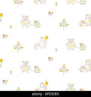 Cute bear and duck friends seamless vector pattern. Stock Vector