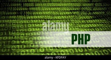Php Coding Language with Green Binary Background Stock Photo