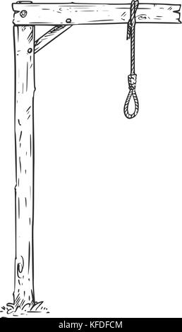 Cartoon vector drawing of hang knot noose gallows. Stock Vector