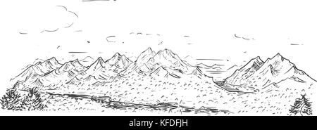 Vector cartoon sketchy drawing of mountain rocky landscape Stock Vector