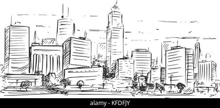 Vector cartoon sketchy drawing of city high rise cityscape landscape with skyscraper buildings. Stock Vector