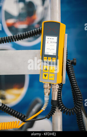 Industrial control remote panel in robotics manufacturing Stock Photo