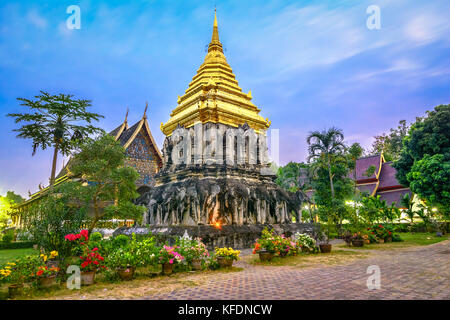 Chedi Chang Lom and Viharn, Wat Chiang Man, Chiang Mai, Thailand,Asia Stock Photo